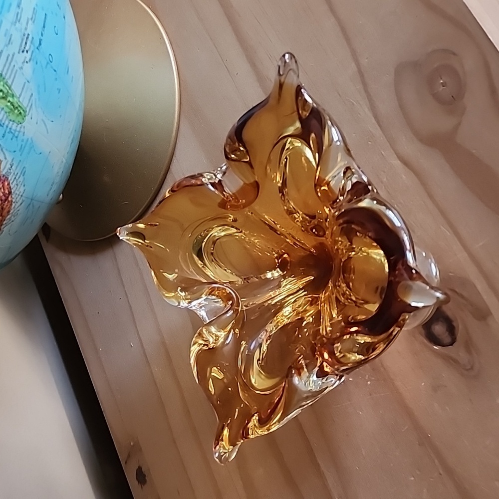 Vintage golden amber Chalet art glass ashtray bowl